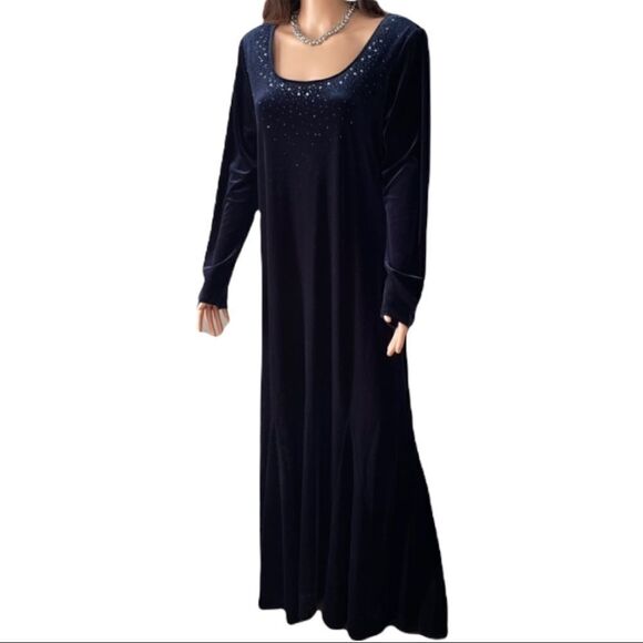 J.R. Nites Navy Velvet Sequined Gown Size 14W NWT - Picture 2 of 10